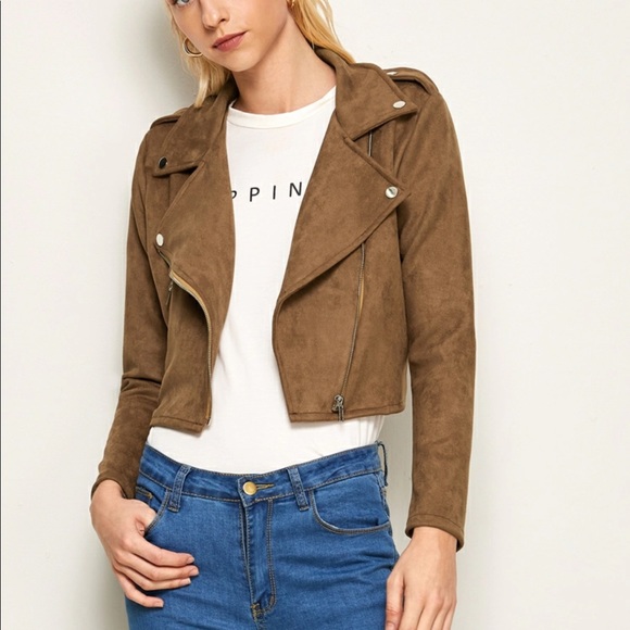 Vegan suede brown moto biker jacket 830350 - Picture 2 of 5
